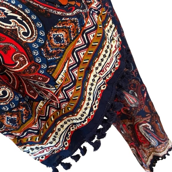 Blu Pepper Ladies Paisley Print Wide-Leg Pull On Pants Size M Navy Red Tassels - Picture 9 of 12
